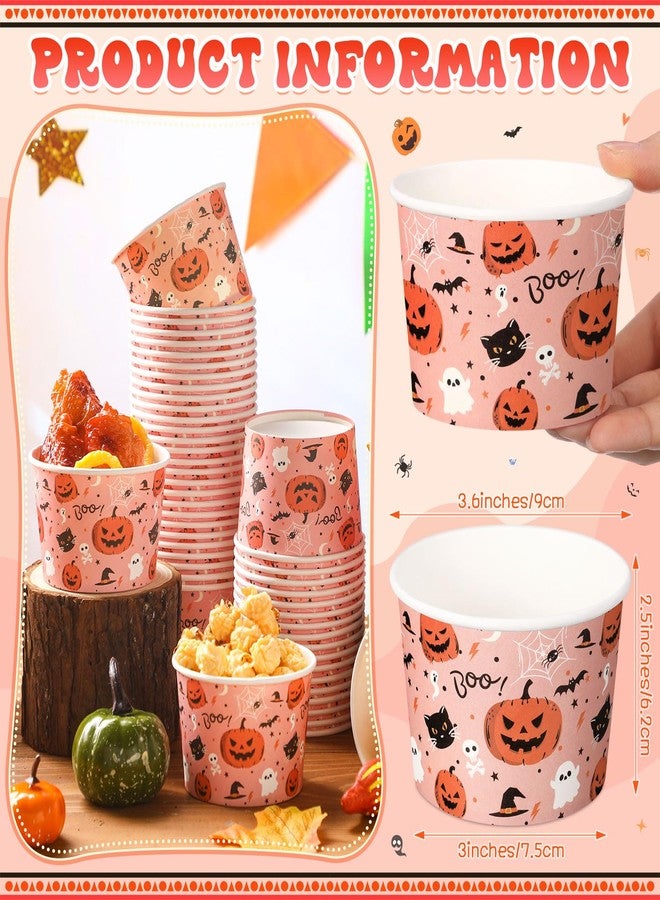 Potchen 50 Pack 9 oz Halloween Disposable Paper Cups Disposable Soup Bowls Pumpkin Ghost Bat Cat Boo Paper Snack Cups Halloween Party Supplies for Dessert Hot or Cold Food - Image 3